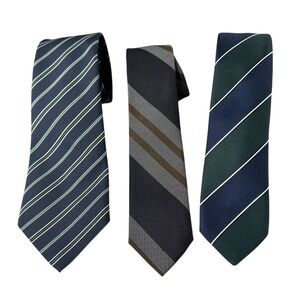 Vintage Primark Smoothie Striped Necktie Lot 3 Mens Navy Green Grey Ties England
